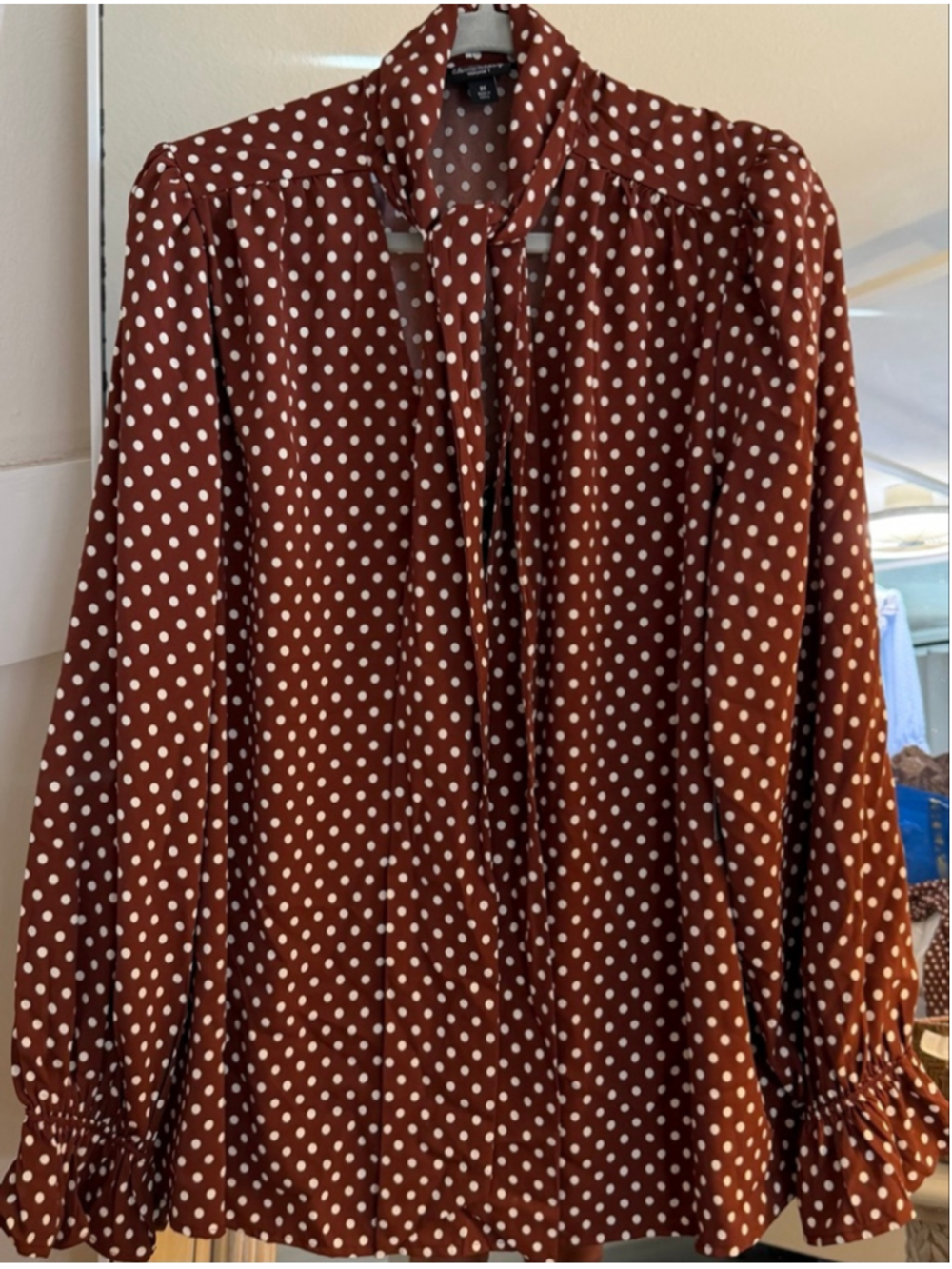 NEW Abbott Elementary Cinnamon Dots Neck Tie Blouse 2X $49